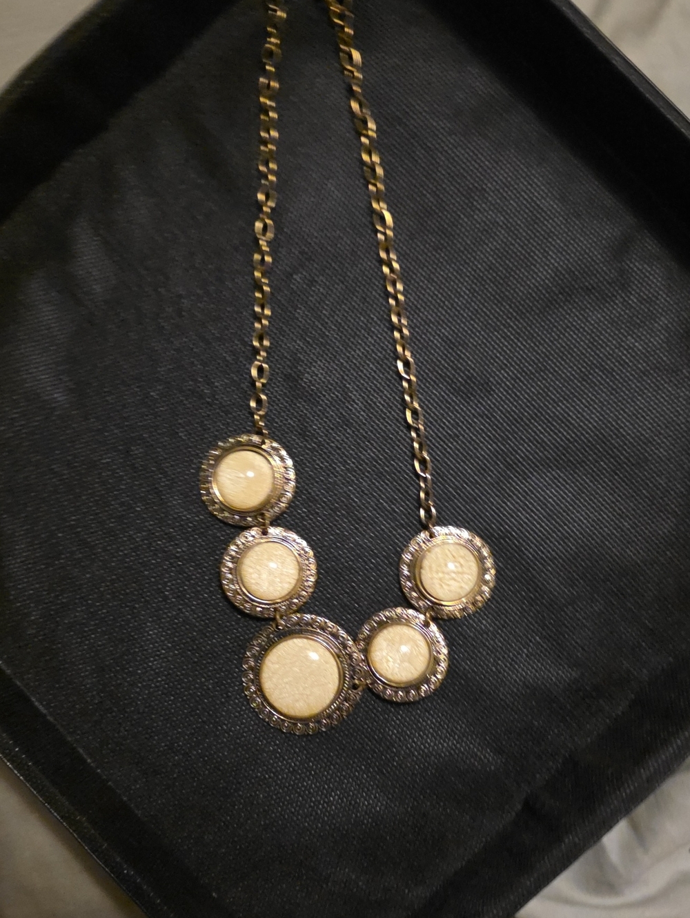 Gold-Tone Beige Disc Statement Necklace